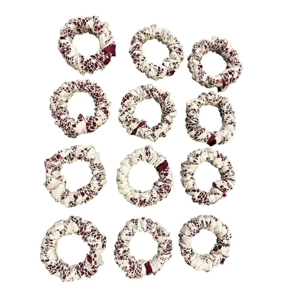Vintage Lace Shower Curtain Rings Set of 12 Burgundy White Used Unique